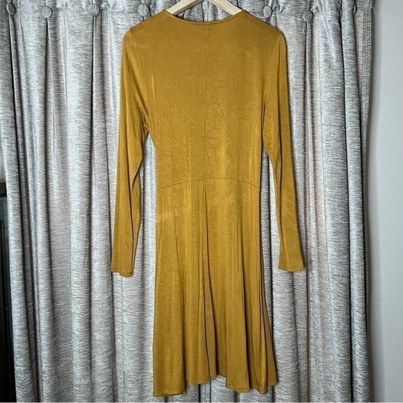 Express Mustard Yellow Long Sleeve Faux Wrap Dress Size Medium - Picture 9 of 16